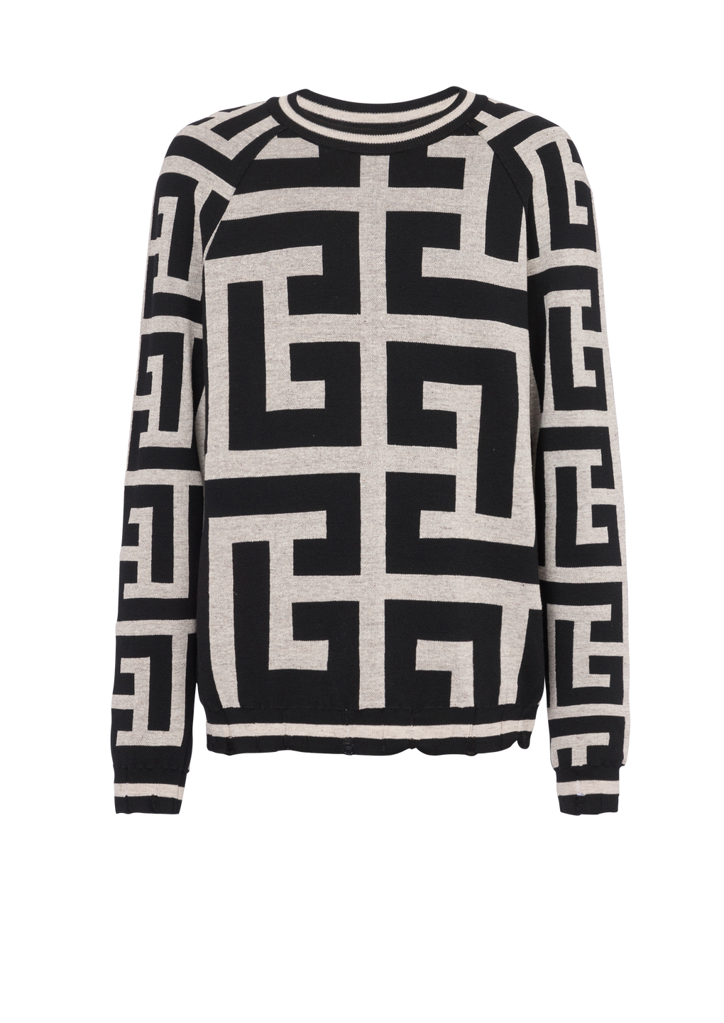 Wool sweater with maxi Balmain monogram, black, hi-res