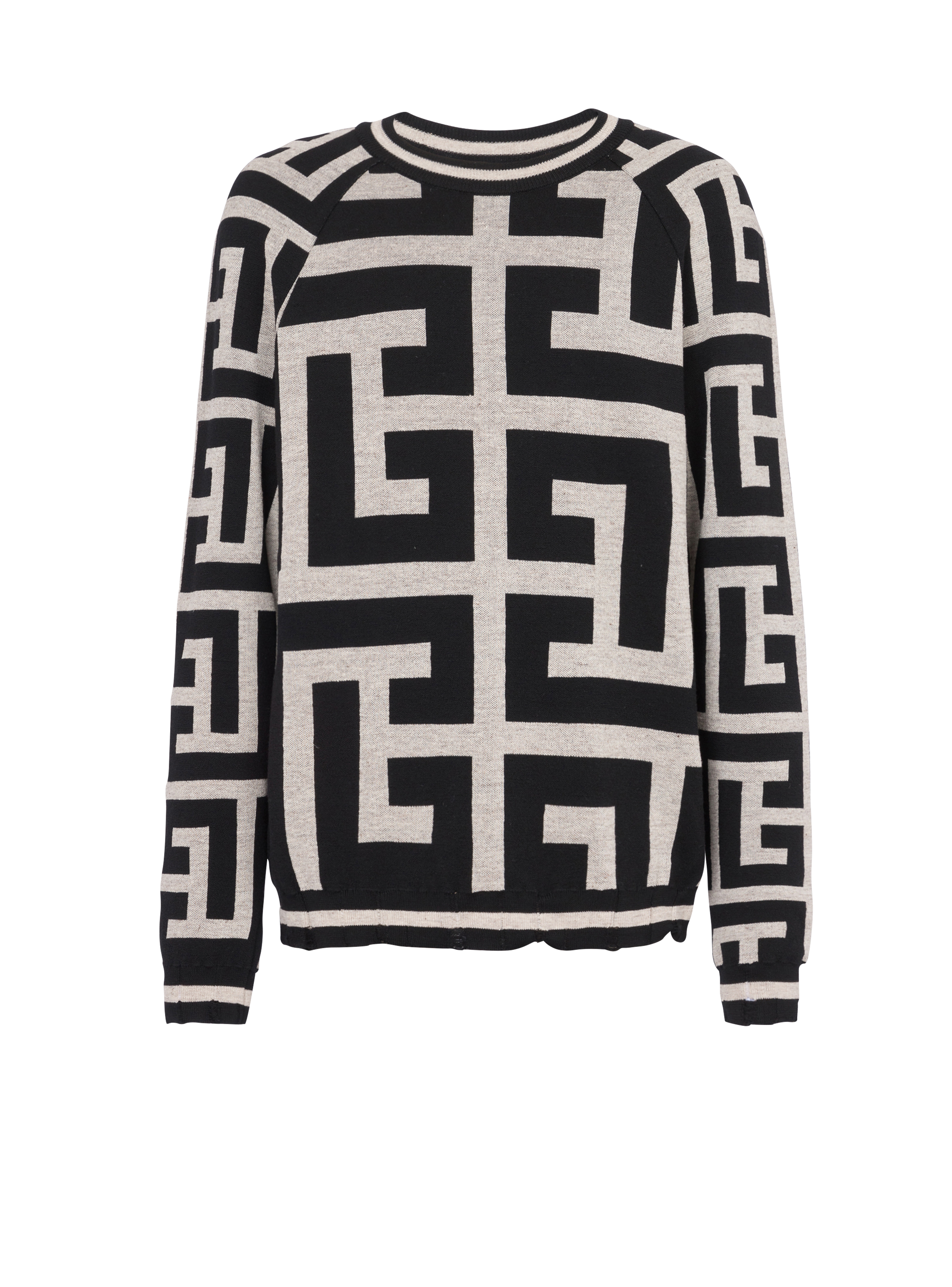 Wool sweater with maxi Balmain monogram, black