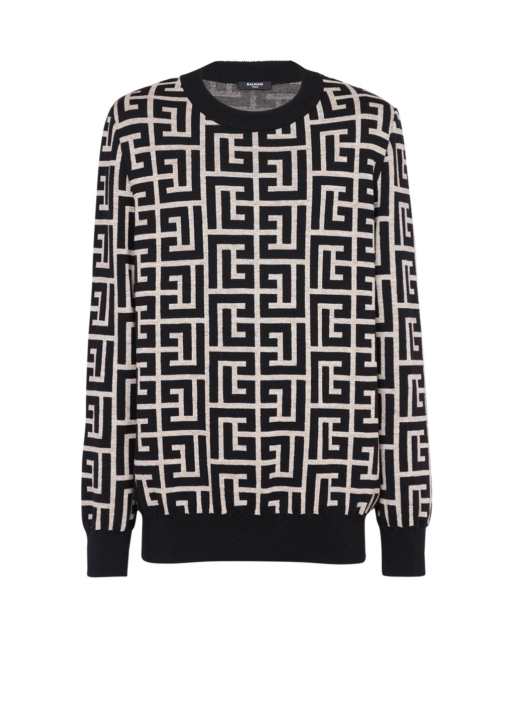 Wool sweater with Balmain monogram, black, hi-res