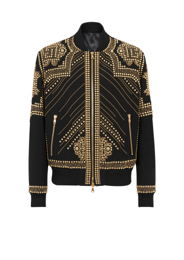 Nylon bomber jacket with embroidered studs