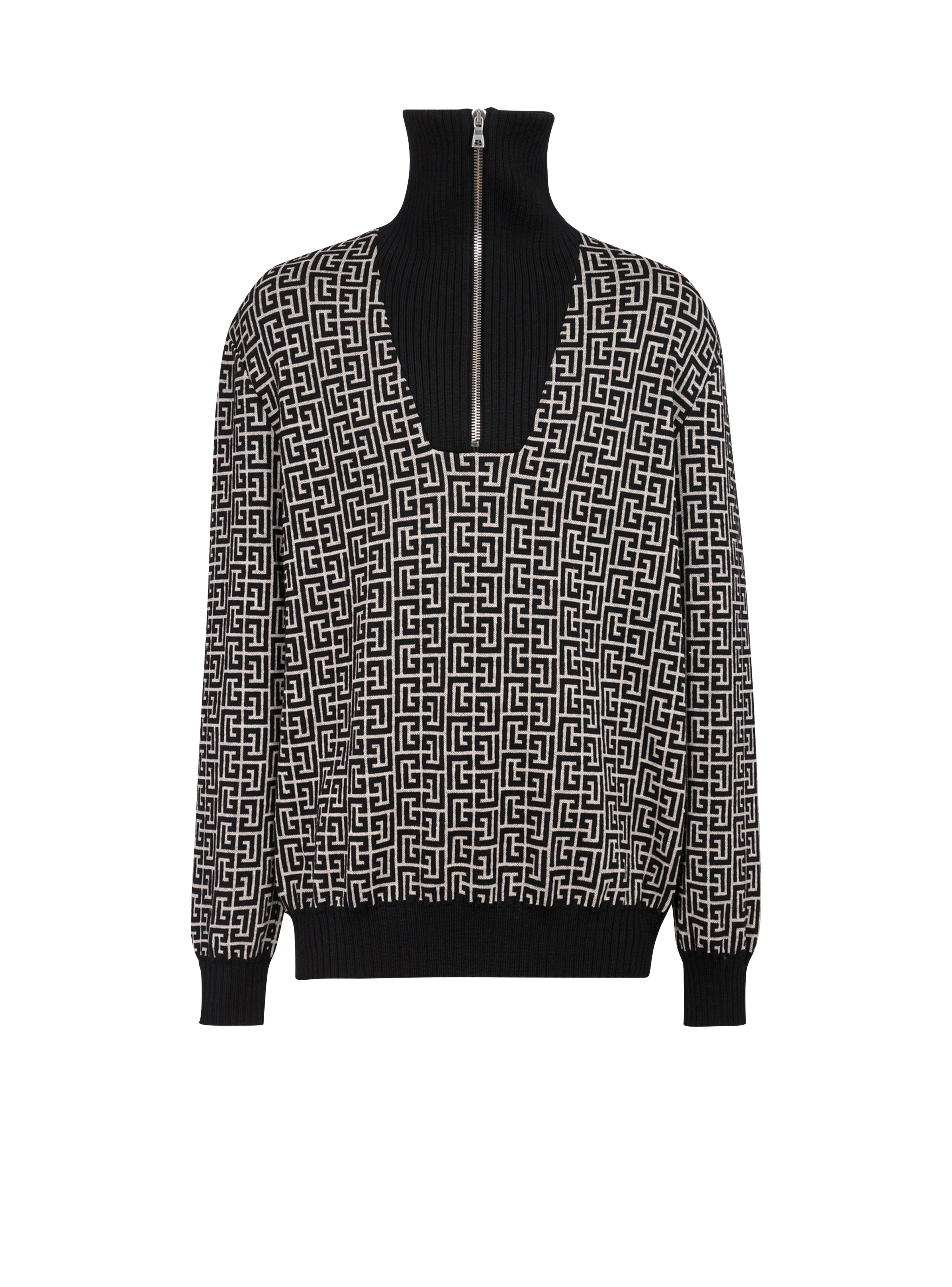 Balmain monogram wool turtleneck sweater, black