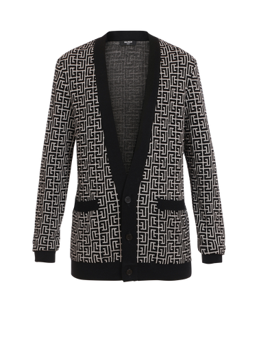 Bicolor ivory and black wool cardigan