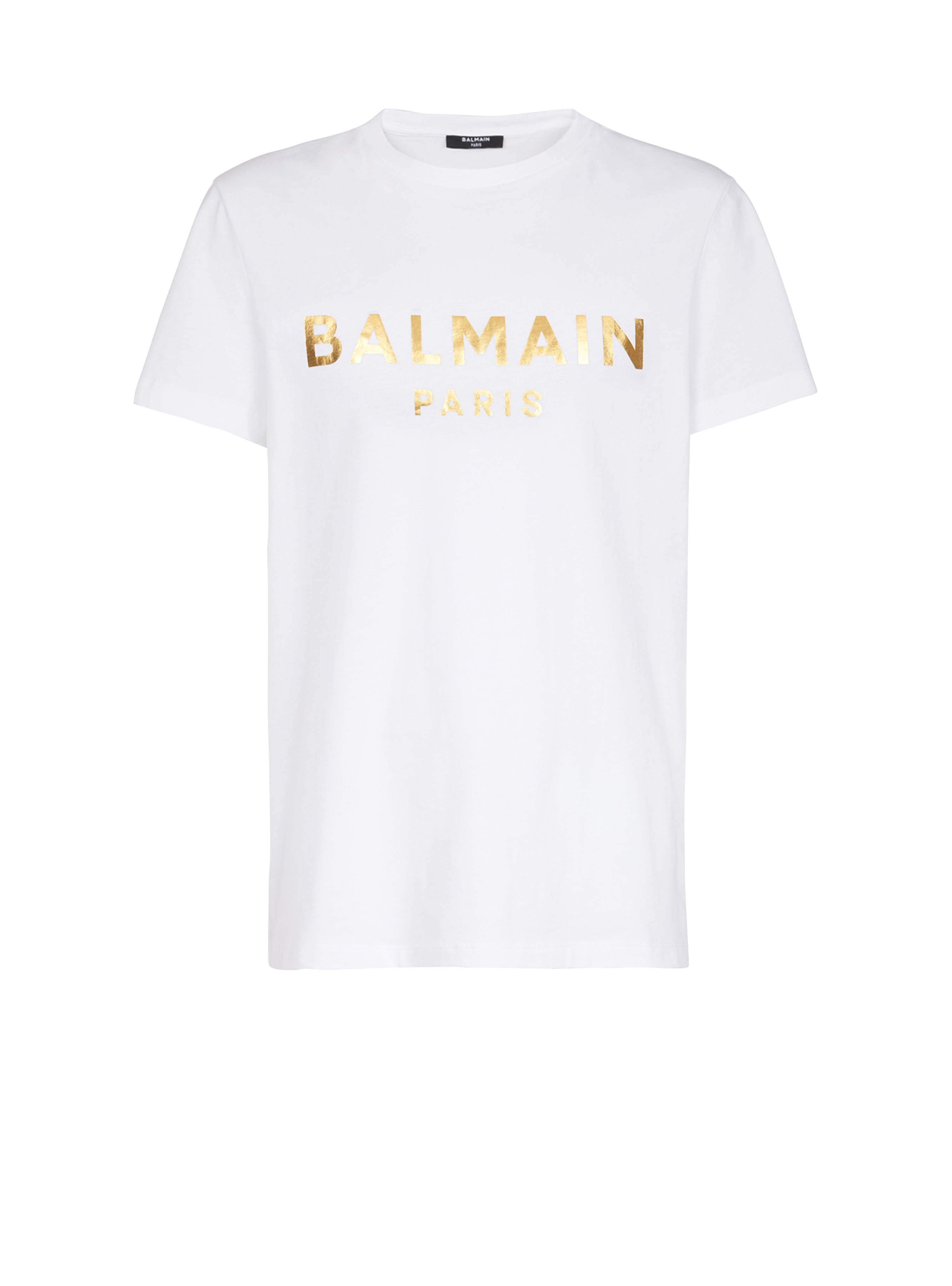 Eco-designed cotton T-shirt with Balmain Paris logo print, white