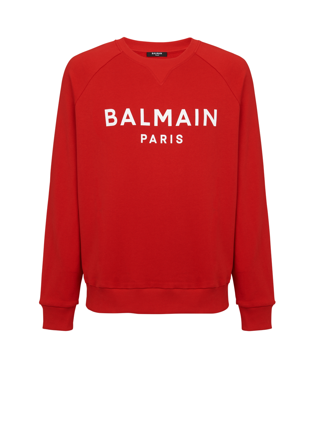 Cotton sweatshirt with flocked Balmain Paris logo, red, hi-res